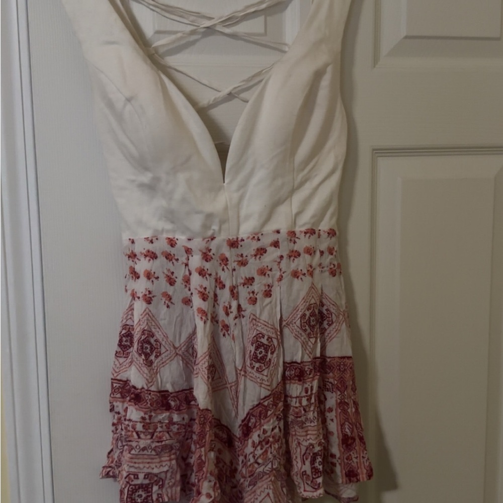 Elegant White and Red Patterned Romper